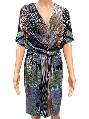 Donna Morgan Black Multicolor Geometric Midi Dress